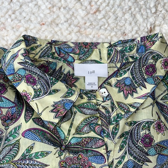 J. Jill One Pocket Shirred Back Button Up Shirt Key Lime Whimsical Dragonflies M - Picture 8 of 9